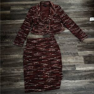 St. John Red and Black Midi Pencil Skirt Set